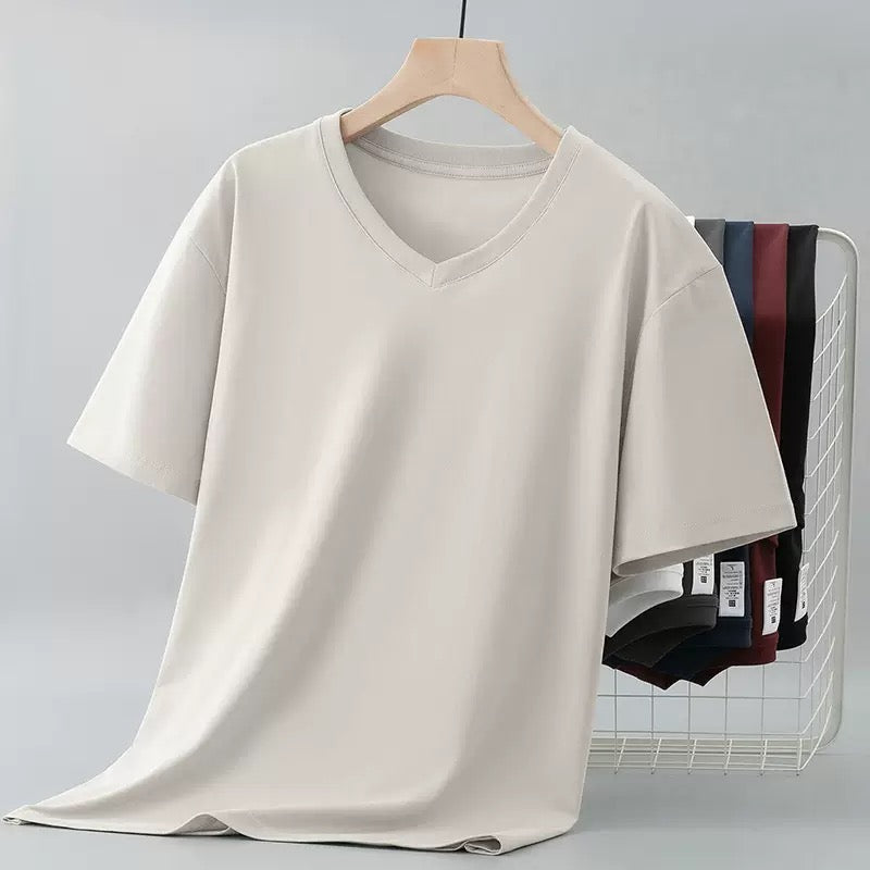 Ivory V-neck Cotton T-shirt
