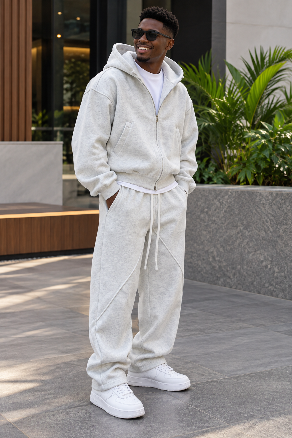 Flower Grey 2pc Hoodie Set(Cotton/Velour)