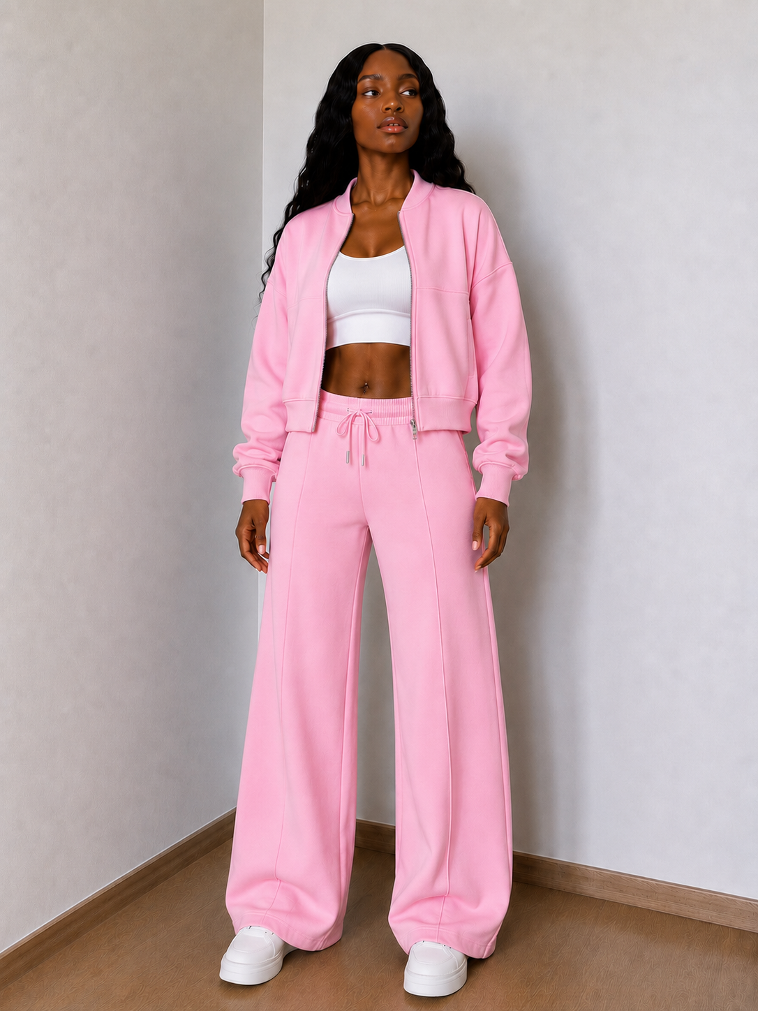 Baby Pink 2pc Zip Set(Polyester & Wool)