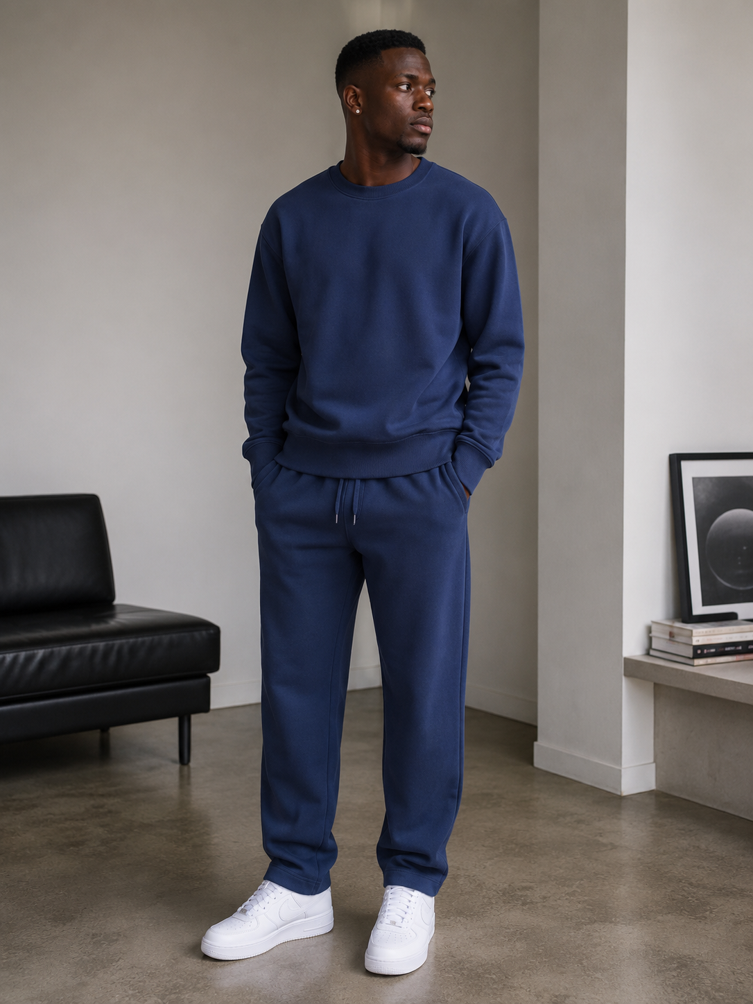 Men’s Unisex Navyblue 2pc Sweat Set(Cotton/Poly/Velour)