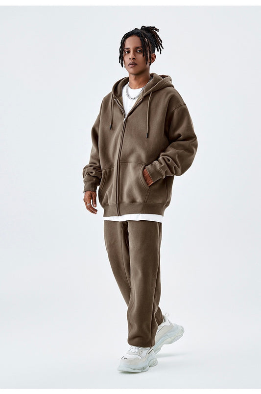 Coffee Brown 2pc Zip Set (Extra Thick Heavy Cotton & Wool)