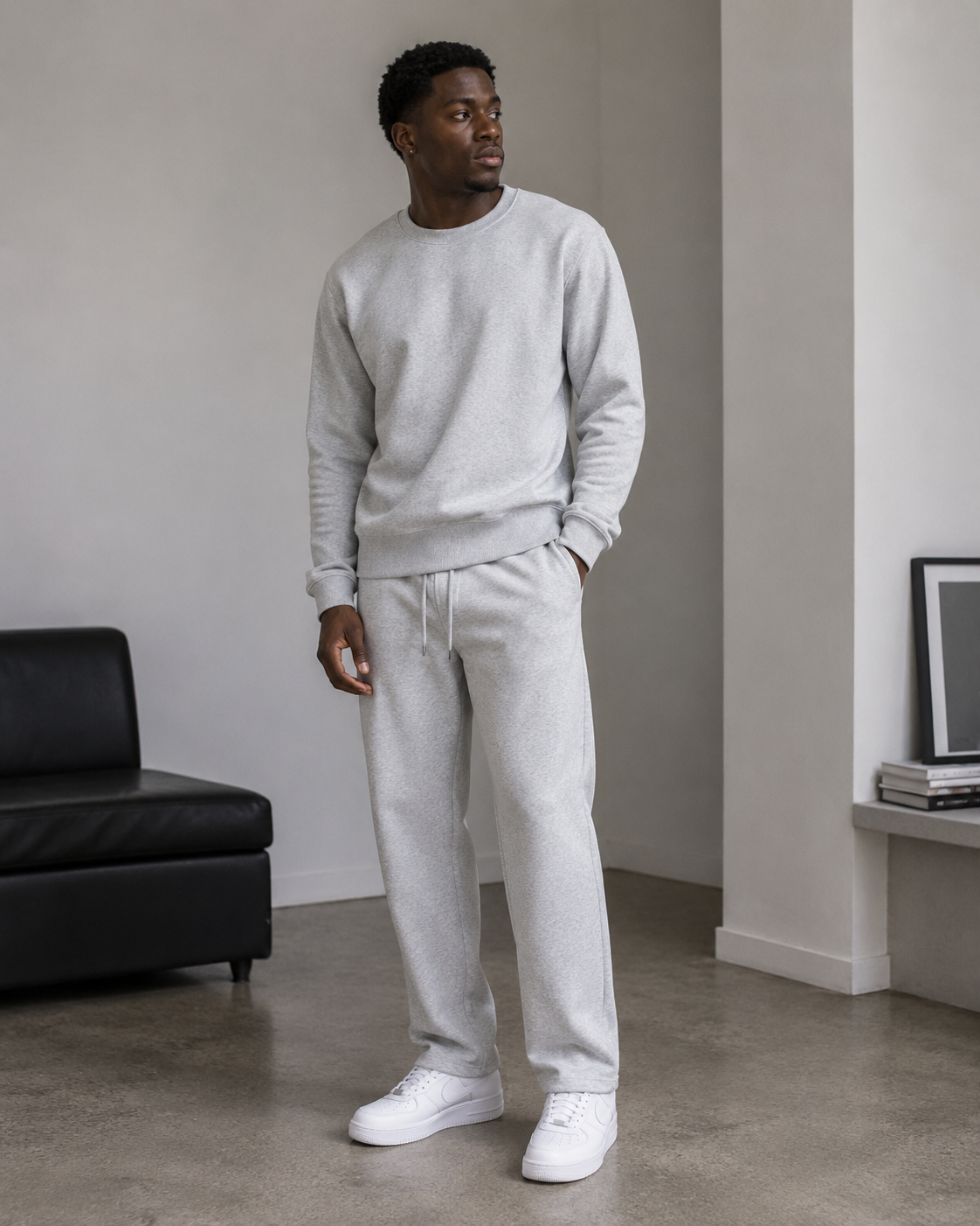 Men’s Unisex Grey 2pc Sweat Set(Cotton/Poly/Velour)