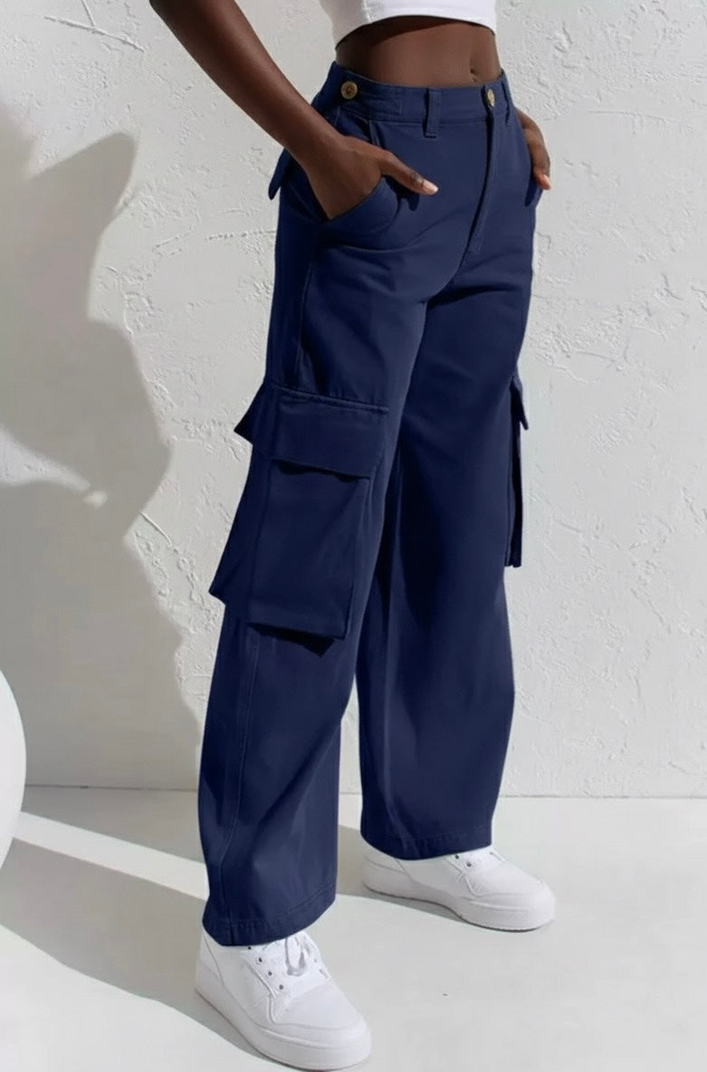Blue Cotton Cargo Pants (Denim)