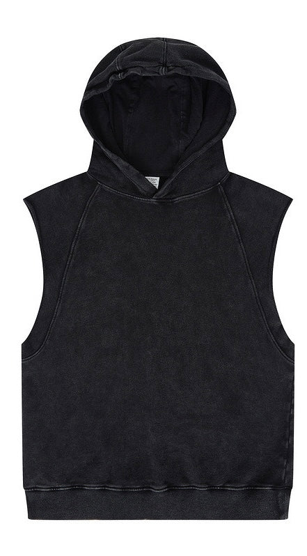 380gsm Black Stone/Acid-washed Armless Hoodie