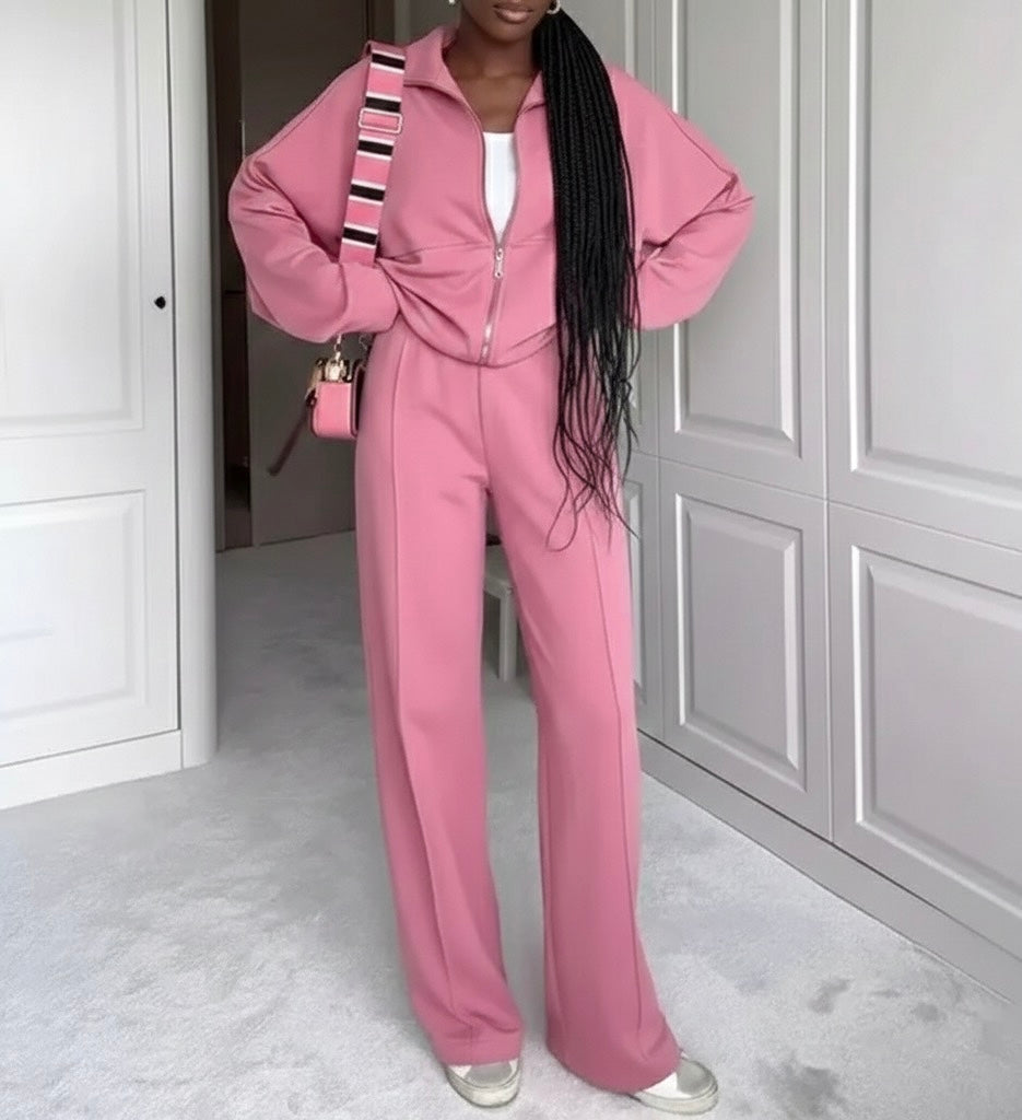 Pink 2pc Zip Set(Cotton/Polyester & Wool)