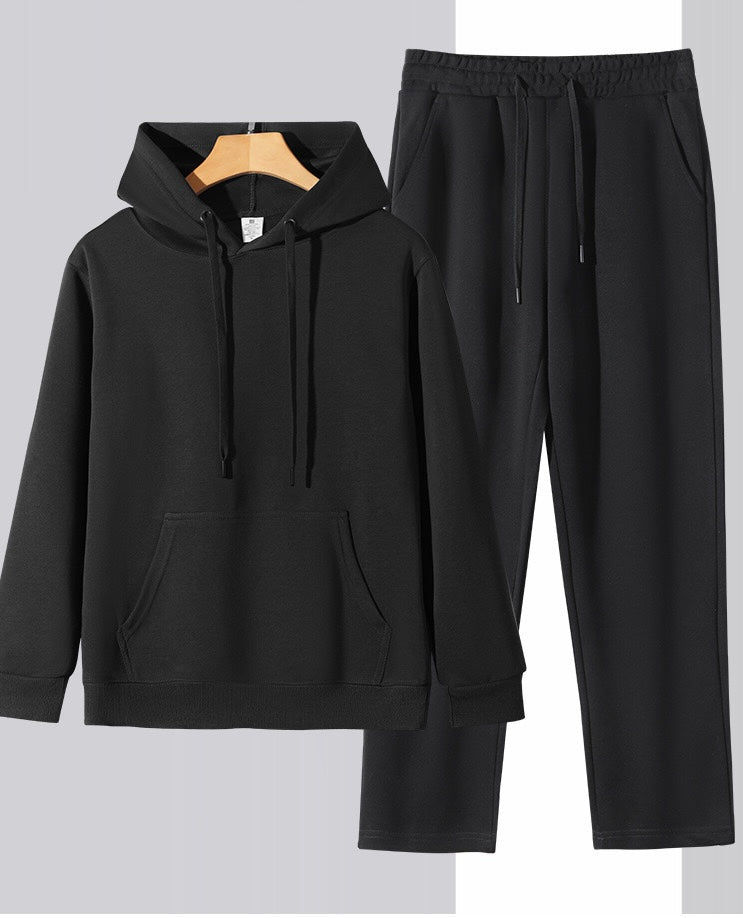 Black Wideleg Hoodie-set (Cotton/Poly)