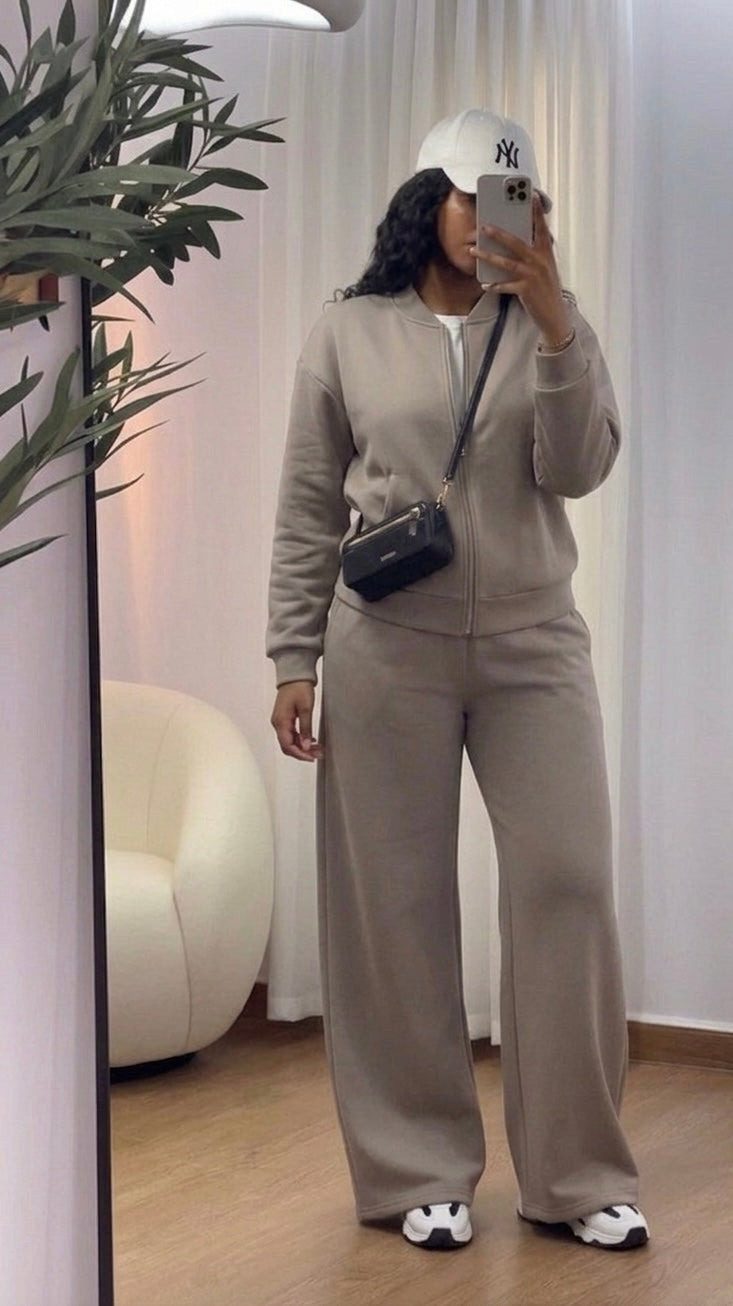 Taupe Grey 2pc Zip SweatSet(Cotton/Polyester & Wool)