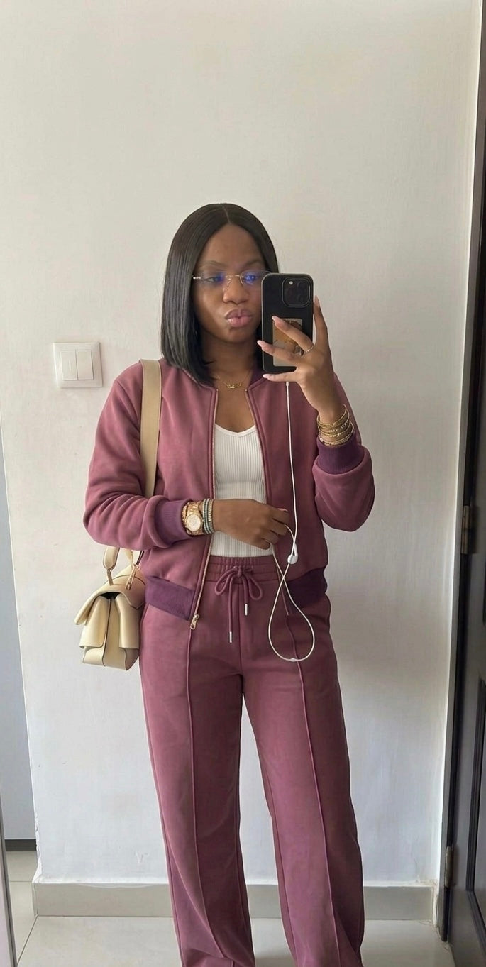 Mauve Pink 2pc Zip Set(Cotton/Polyester & Wool)