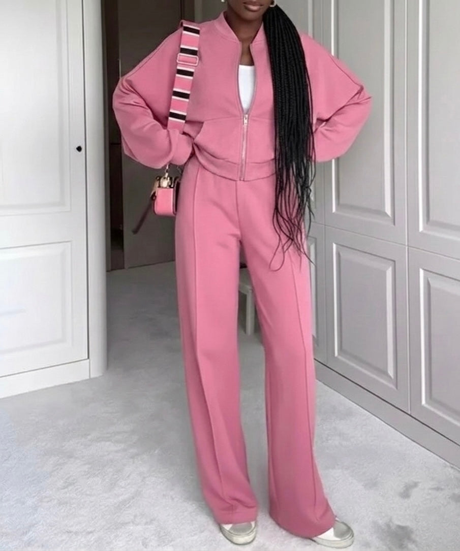 Pink 2pc Zip Set(Cotton/Polyester & Wool)