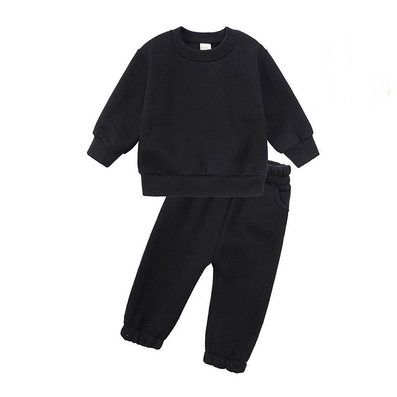Black Heavy Cotton Sweatshirt & PANT - (Kids Set)