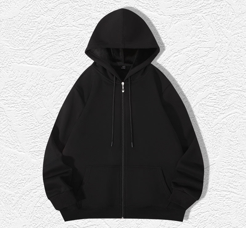 Black Zip Hoodie (Heavy Cotton & Wool)