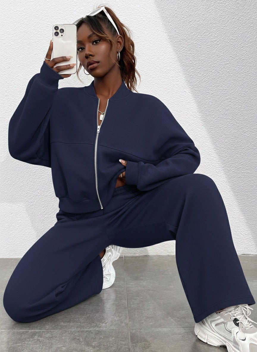 Navyblue 2pc Zip Set(Cotton Blend)