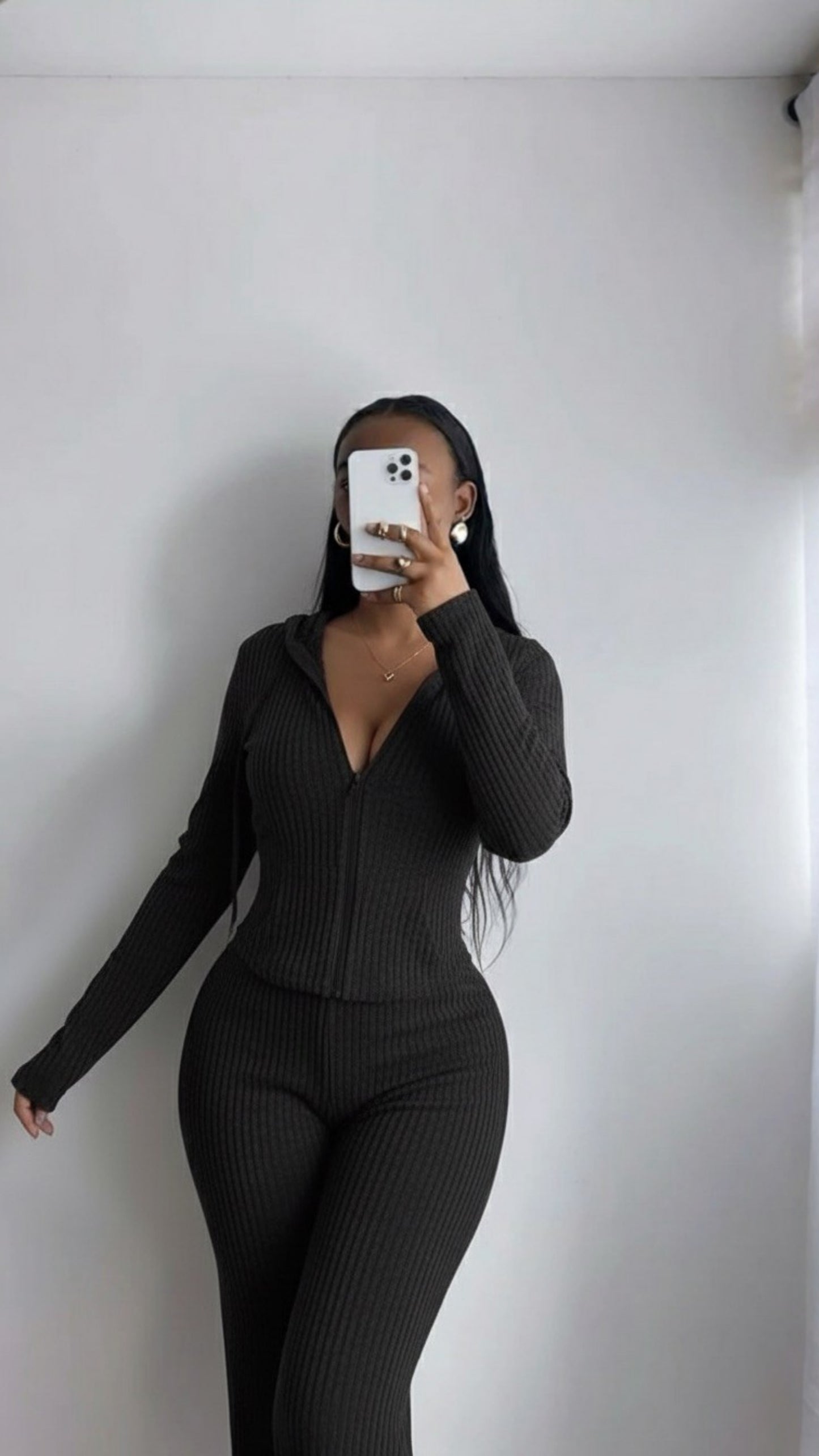 Stretchy Black Corduroy Corset Wideleg Set