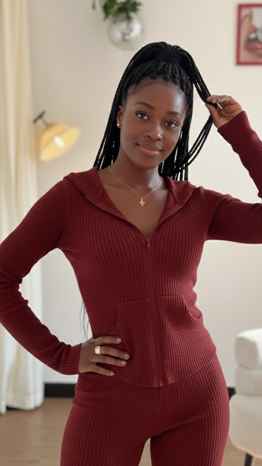 Stretchy Maroon Corduroy Corset Wideleg Set