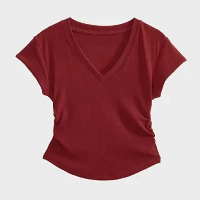 Dark Red V-neck Compression T-shirt