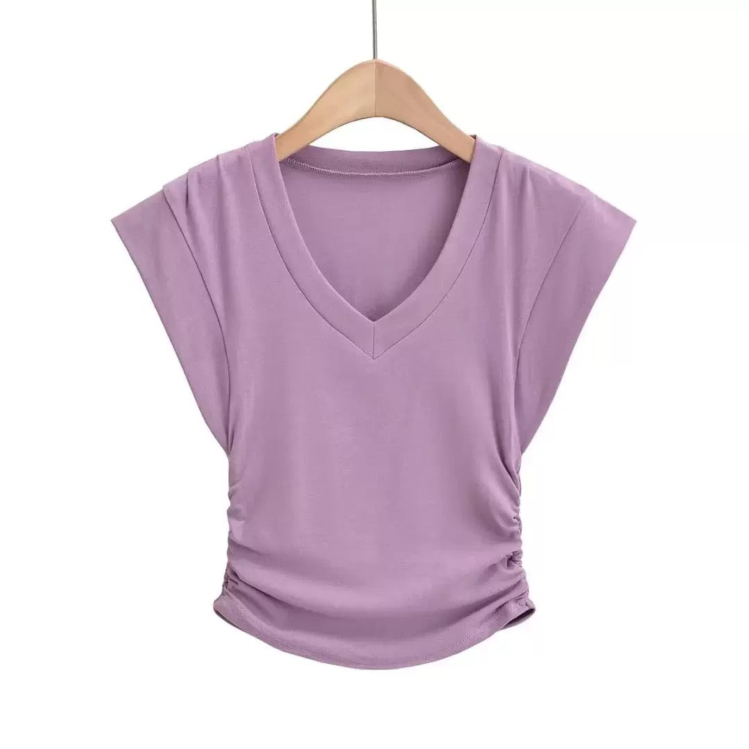 Purple V-neck V-sleeve Compression T-shirt