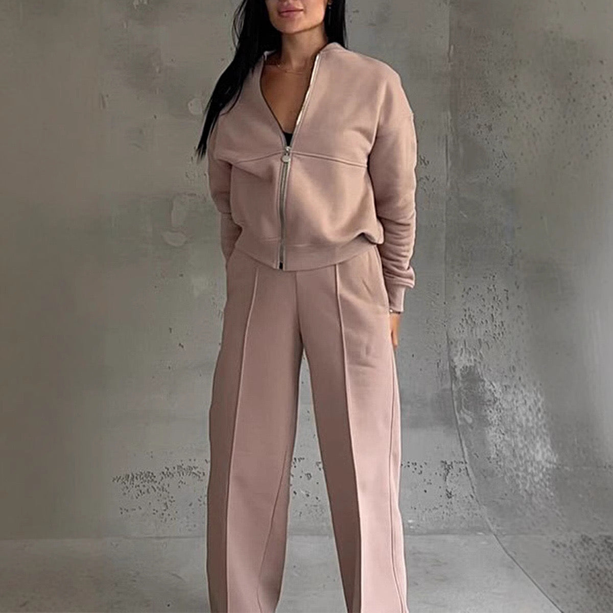 Peach 2pc Zip Set(Polyester & Wool)