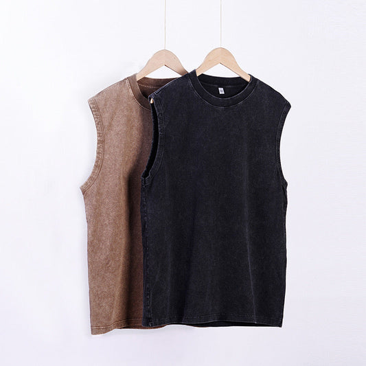 280gsm Brown Stone/Acid-washed Armless T-shirt