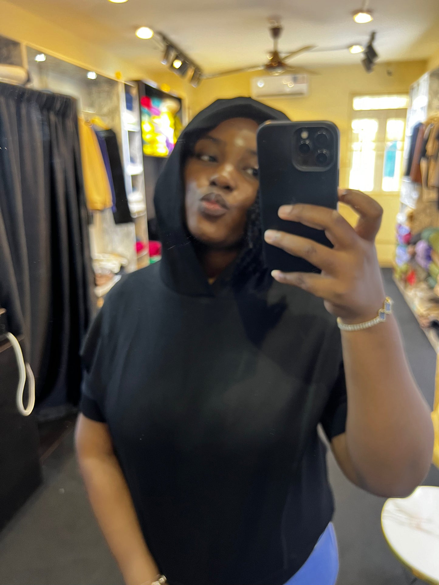 Black Tshirt Hoodie (Stretchy Cotton No-Wool)