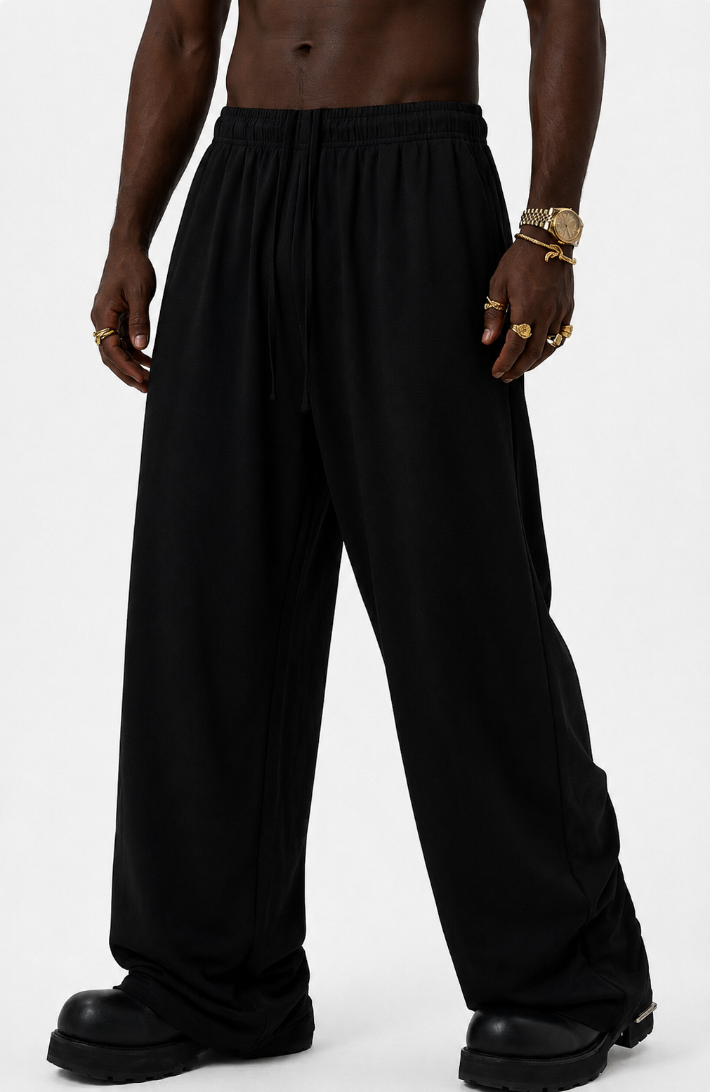 Black wide leg cotton pants (Loose Fit)