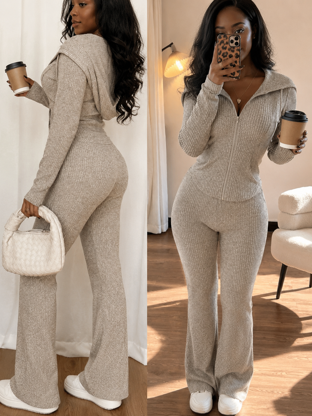 Stretchy Camel Corduroy Corset Wideleg Set
