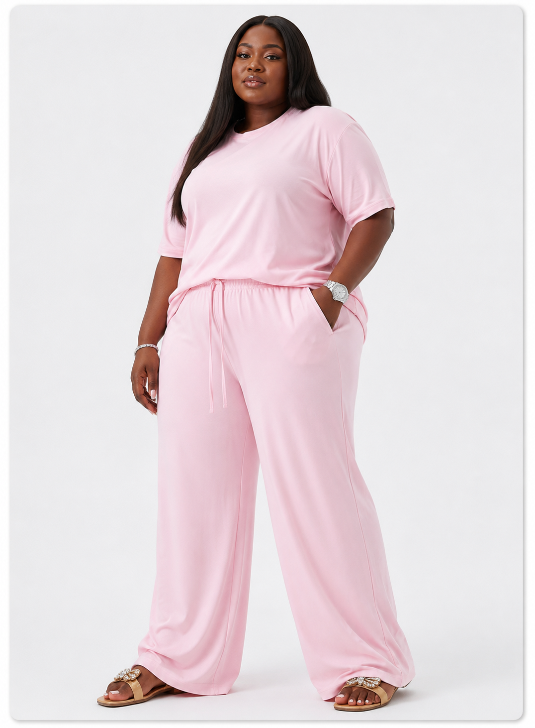 Pink extra wide leg cotton pants (Loose Fit)