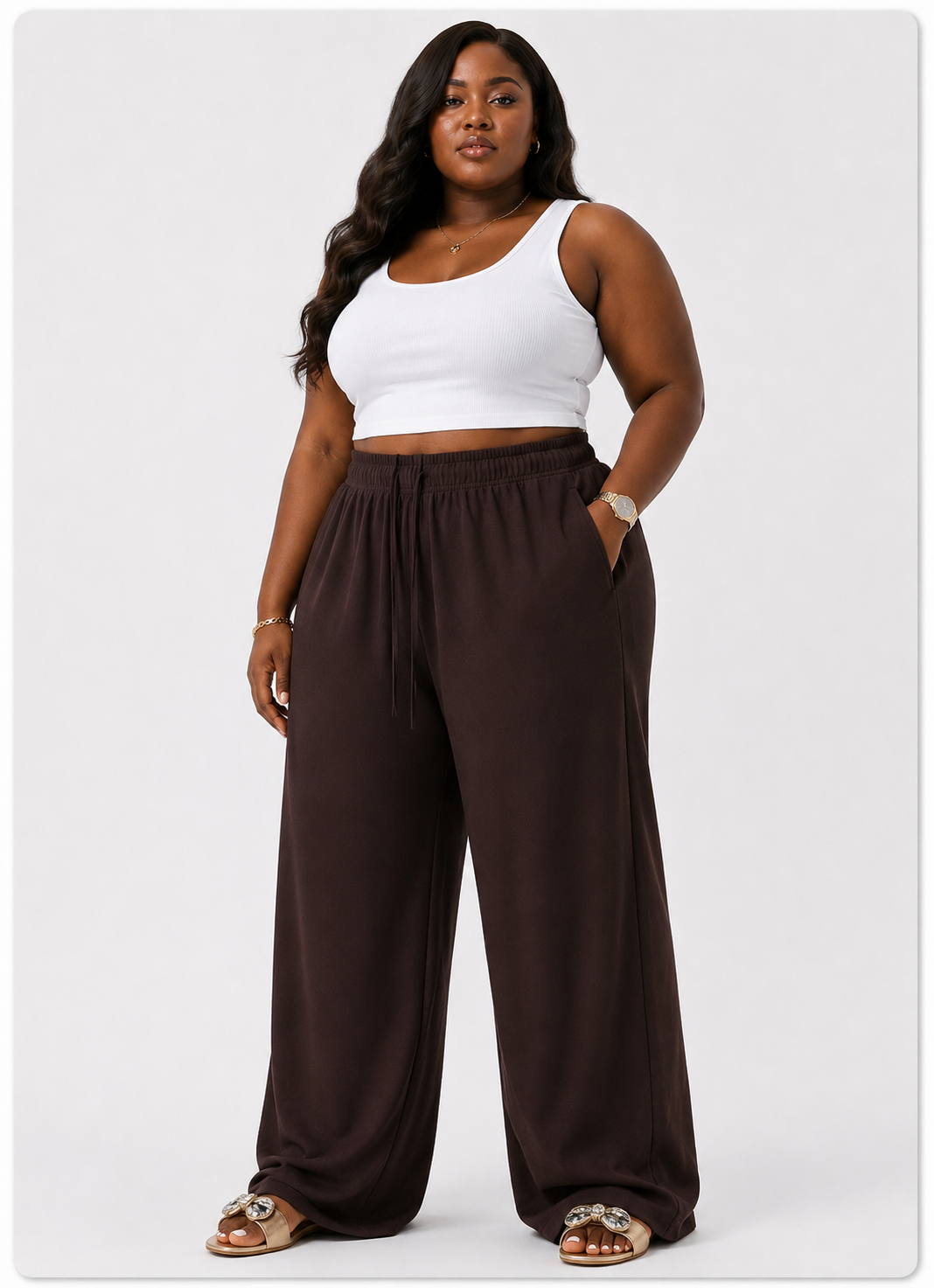 Dark chocolate wide leg pants (Loose Fit)