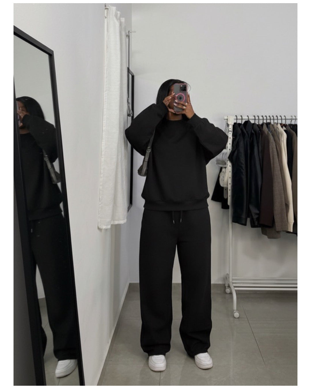 Black Sweatshirt + Wideleg pant Set (Cotton)