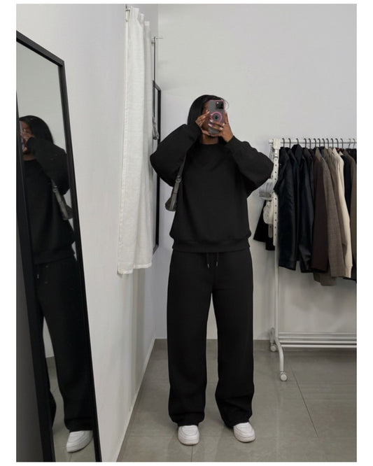 Black Sweatshirt + Wideleg pant Set (Cotton)
