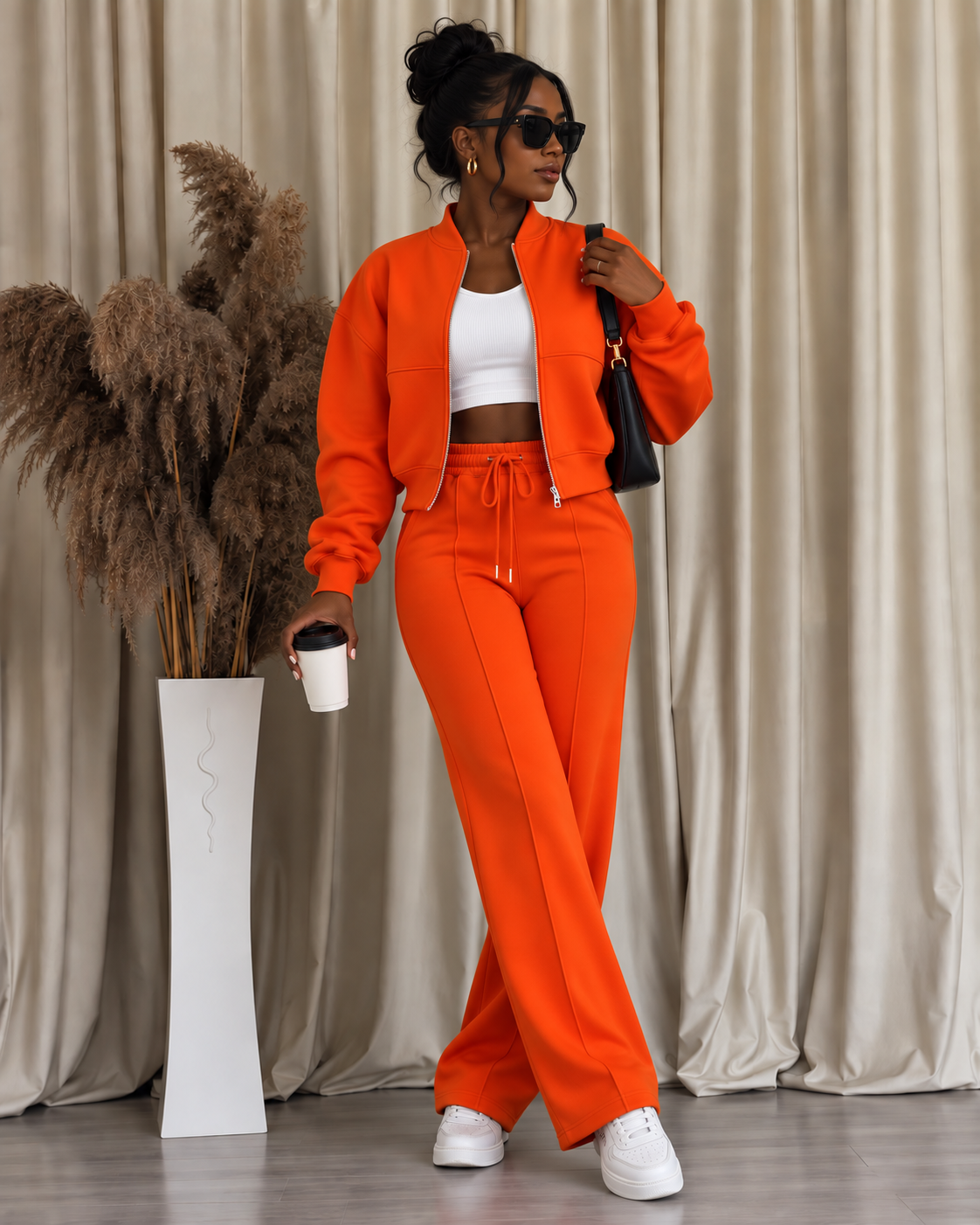 Deep Orange 2pc Zip Set(Polyester & Wool)