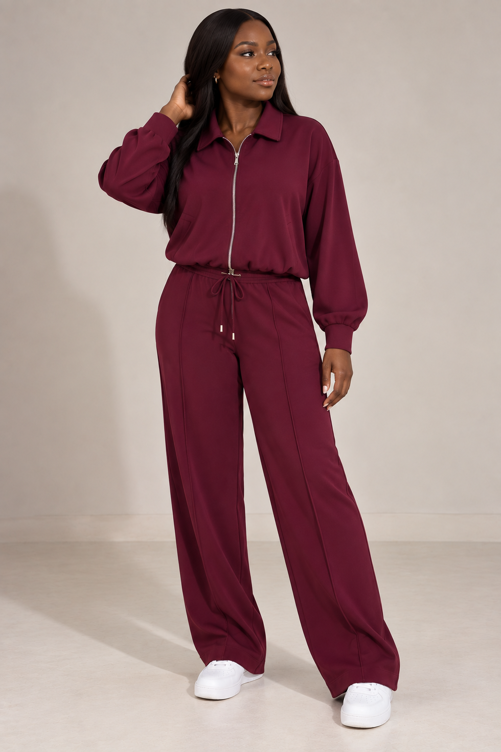Maroon 2pc bomber jacket Set(Cotton Blend)