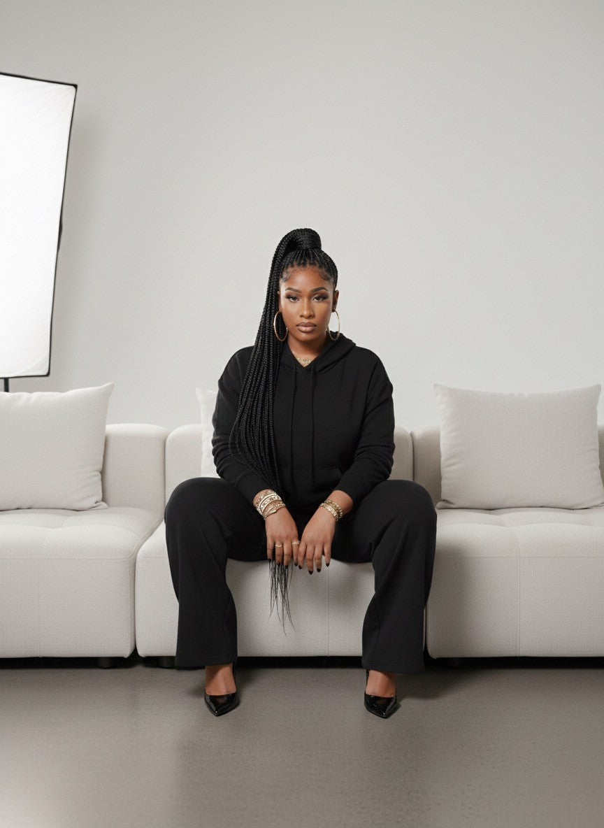 Black 2pc Wide-Leg Set(Polyester & Wool)