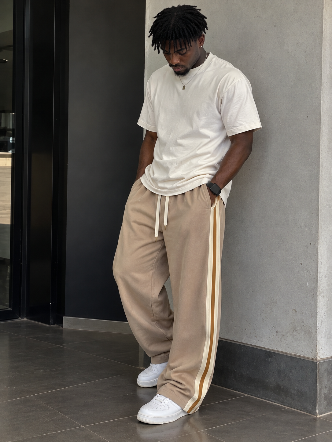Khaki Track Sweatpants (Straight-Leg)