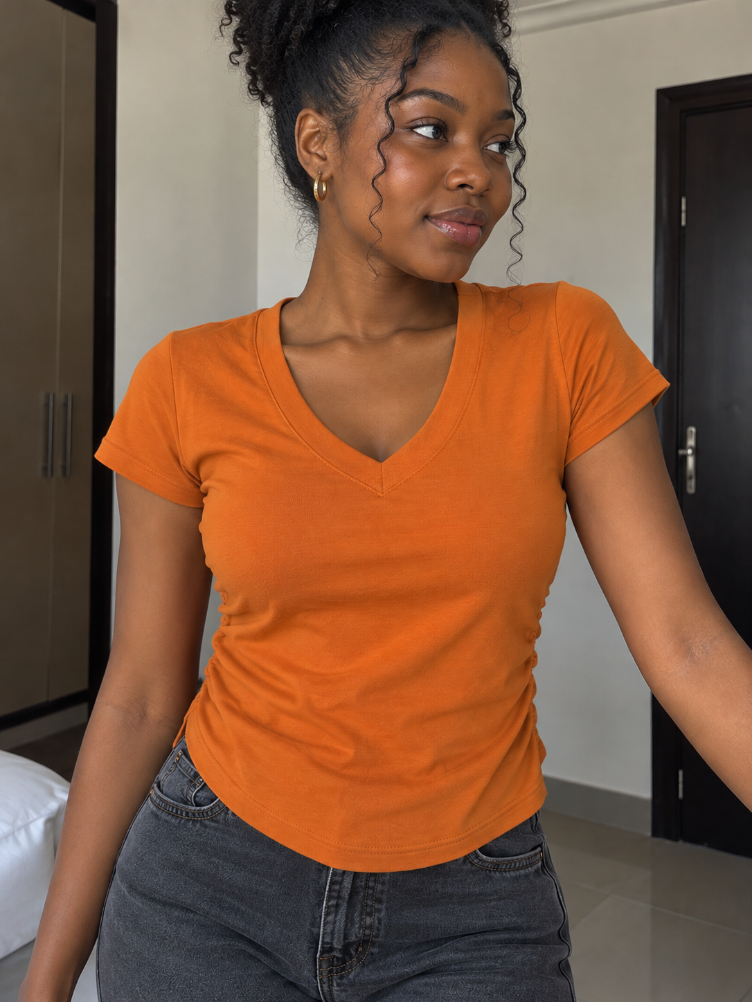 Burnt Orange V-neck Compression T-shirt