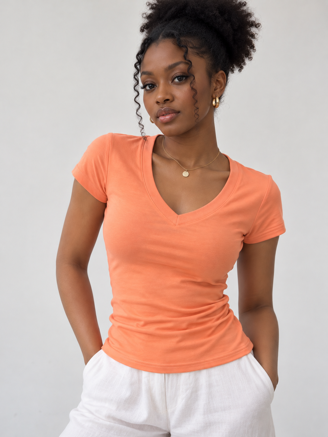 Papaya Orange V-neck T-shirt