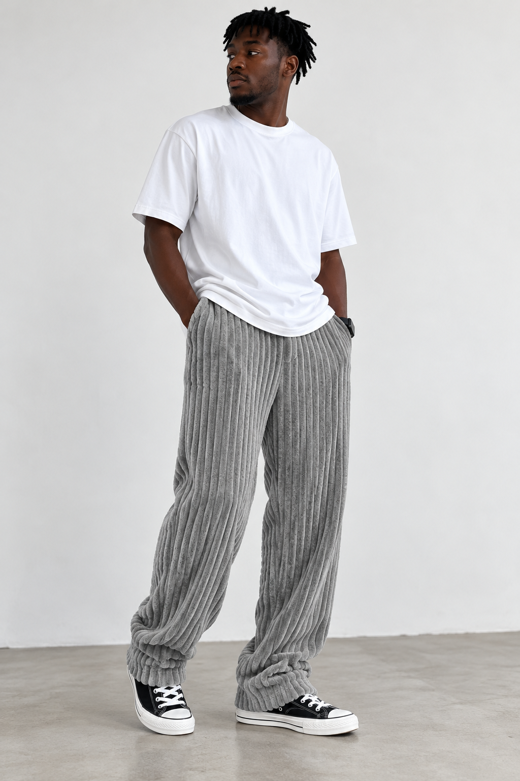 Grey Wide-leg Sweatpant (Thick Corduroy)