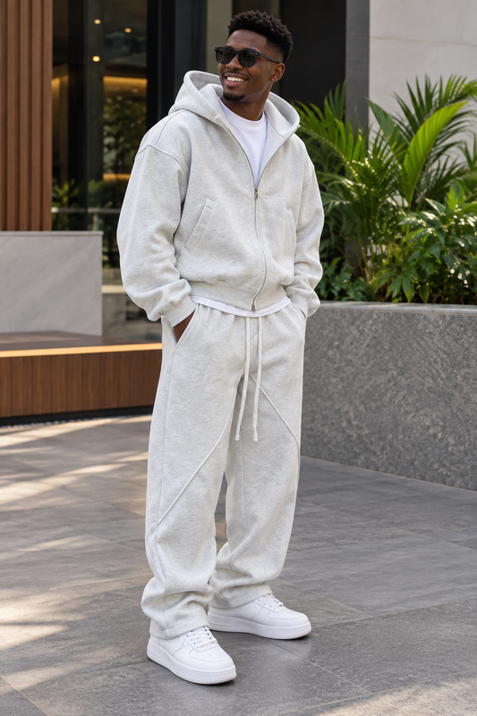 Flower Grey 2pc Hoodie Set(Cotton/Velour)