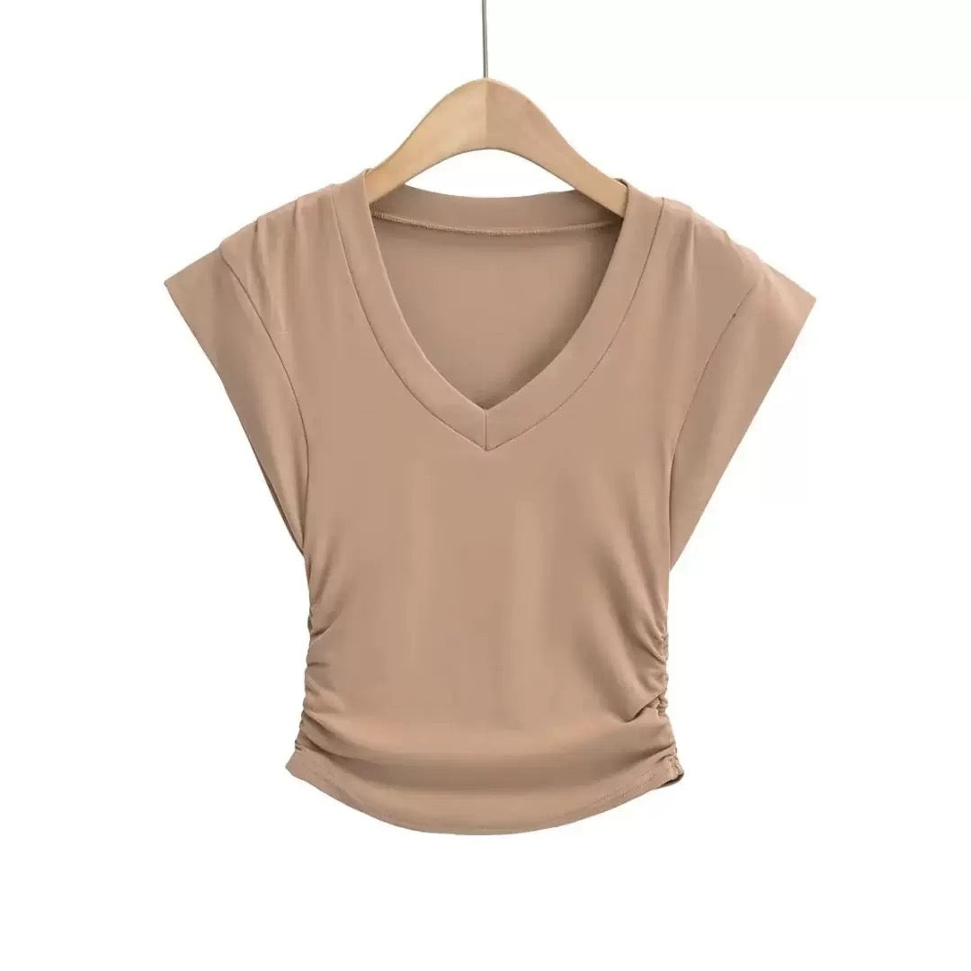 Mocha V-neck V-sleeve Compression T-shirt