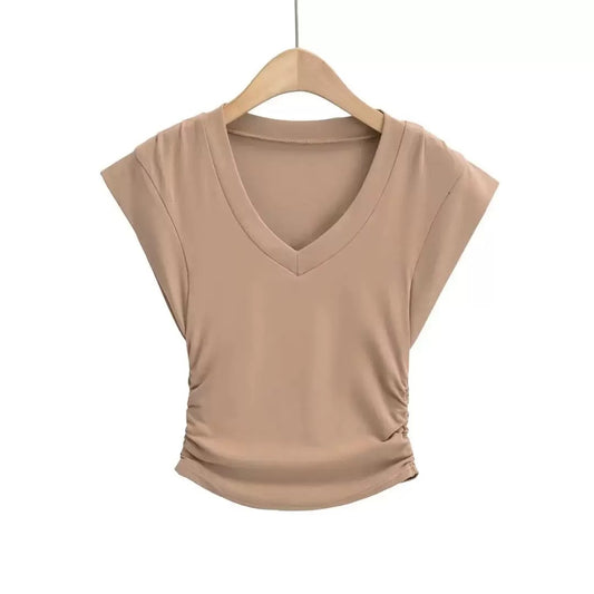 Mocha V-neck V-sleeve Compression T-shirt