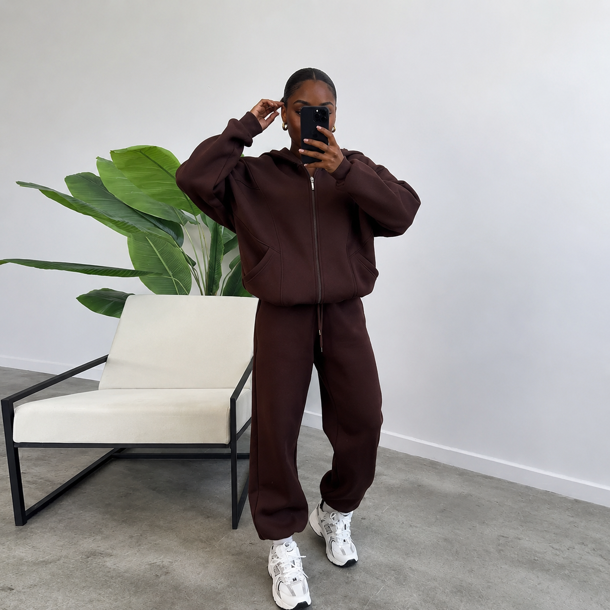 Dark chocolate (Pocket) 2pc Zip Set(Polyester & Wool)