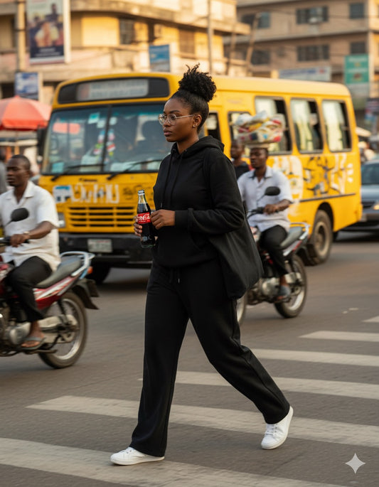 Black Wideleg Hoodie-set (Cotton/Poly)