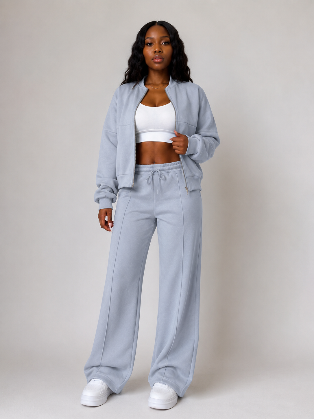 Haze Blue 2pc Zip Set(Polyester & Wool)