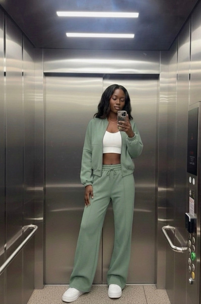 Mint Green 2pc Zip Set(Polyester & Wool)