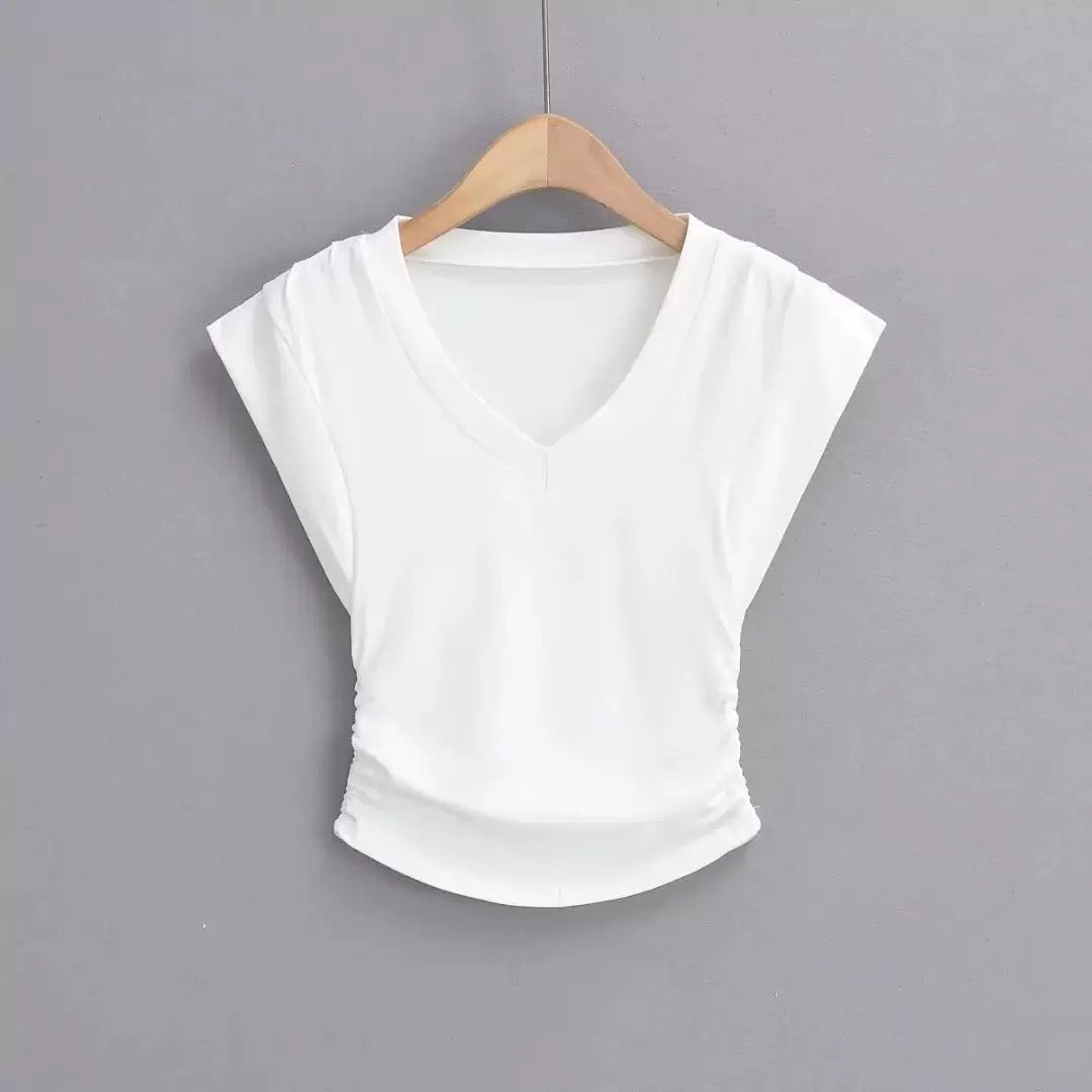 White V-neck V-sleeve Compression T-shirt