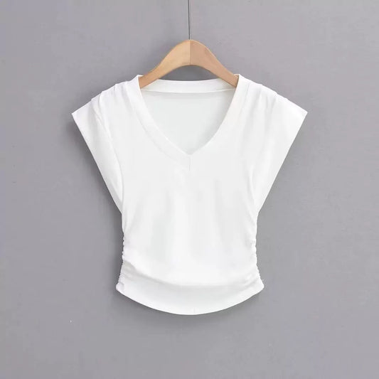 White V-neck V-sleeve Compression T-shirt