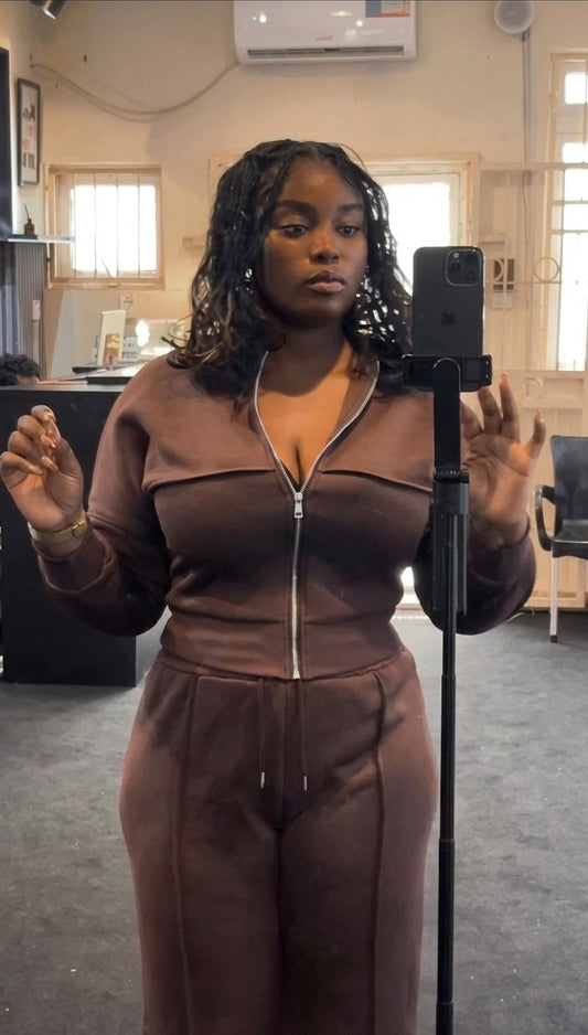 Dark Chocolate 2pc Zip Set(Polyester/ Wool)