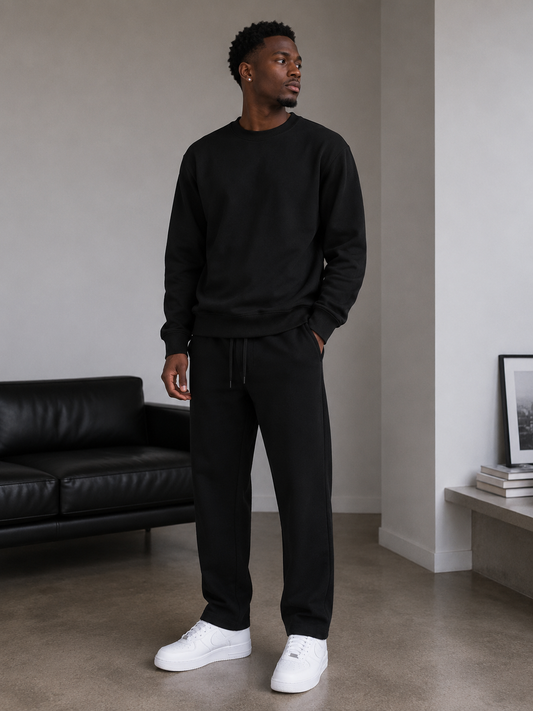 Men’s Unisex Black 2pc Sweat Set(Cotton/Poly/Velour)