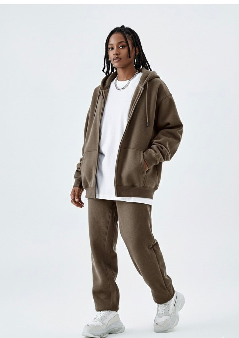 Coffee Brown 2pc Zip Set (Extra Thick Heavy Cotton & Wool)