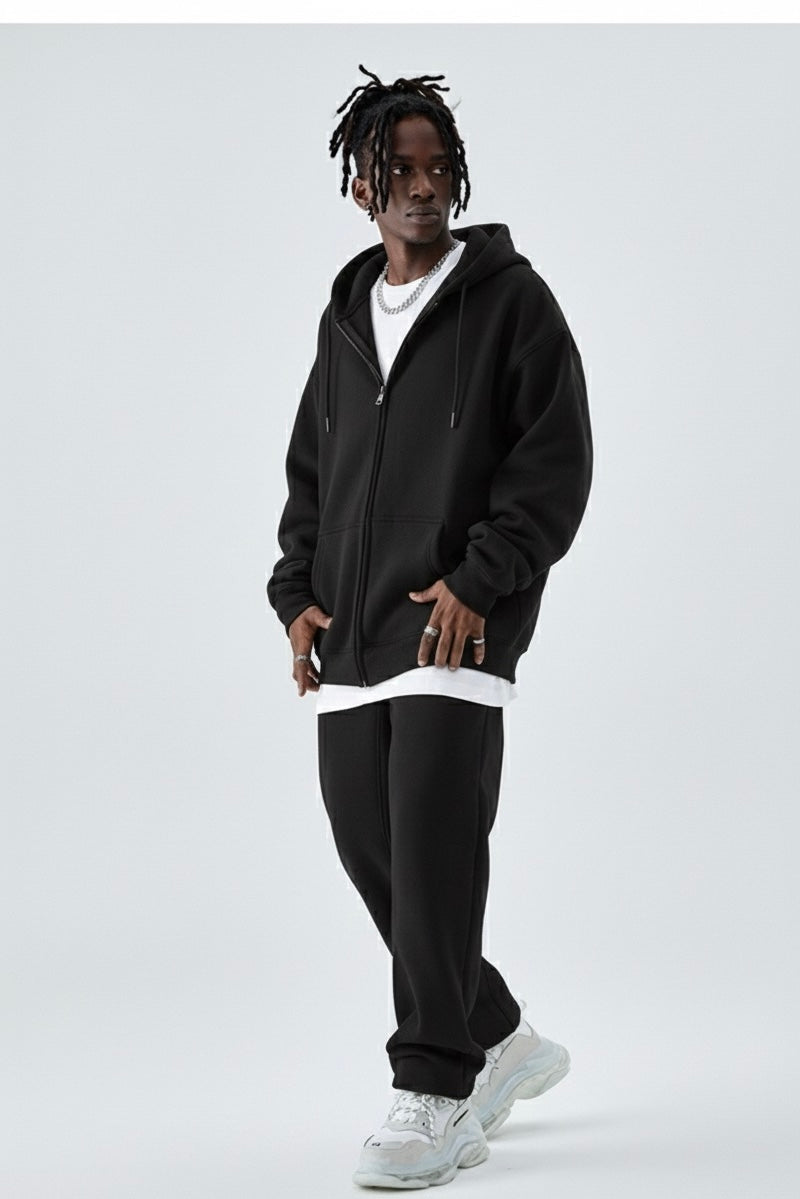 Black 2pc Zip Set (Extra Thick Heavy Cotton & Wool)