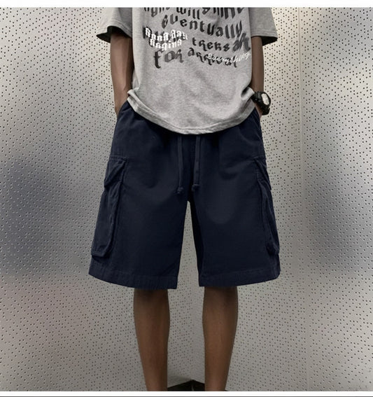 Navyblue Wideleg Cotton Cargo Shorts